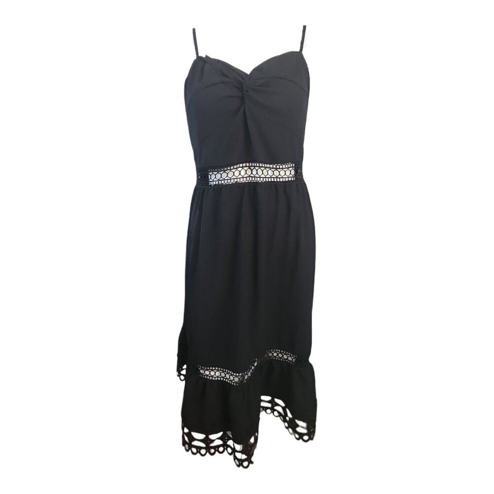 Shein Dress Womens Plus Size 0XL Solid Black Lace Cutout Crochet‎ Pullover
